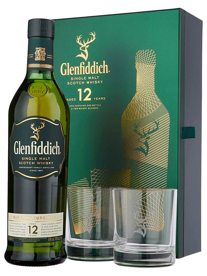 Glenfiddich 12 Year Old + 2 Glasses Gift Pack Single Malt Scotch
