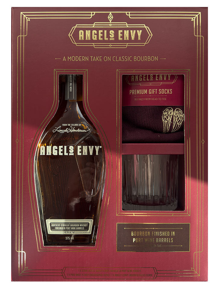 Angel's Envy Port Finish Kentucky Straight Bourbon Whiskey + Socks + Glass Gift Set 375mL