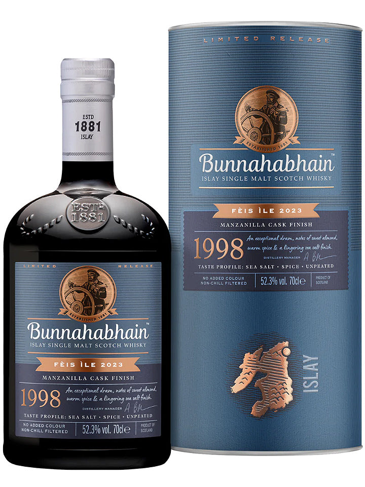 Bunnahabhain 1998 Fèis Ìle 2023 Manzanilla Cask Finish Cask Strength Single Malt Scotch Whisky 700mL