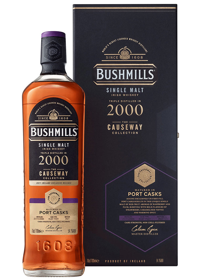 Bushmills 20 Year Old 2000 Ruby Port Cask Causeway Collection Cask Strength Single Malt Irish Whiskey 700mL