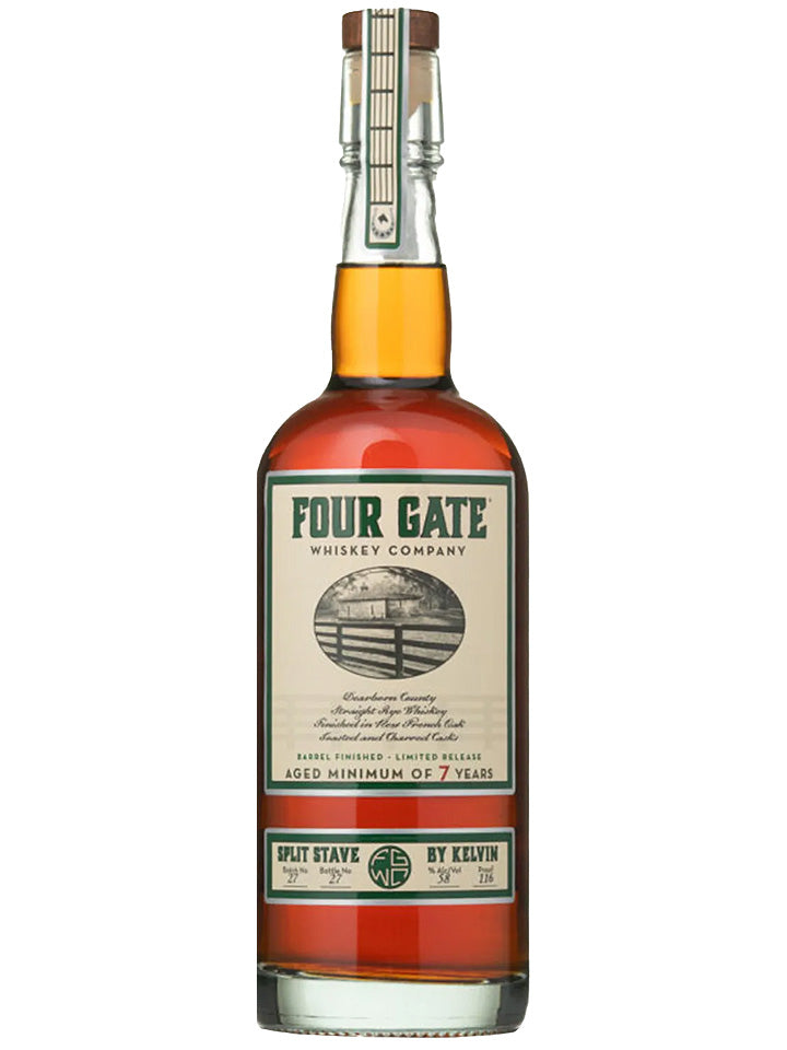 Four Gate Split Stave By Kelvin French Oak Finish Limited Release Barrel Proof Straight Rye Whiskey 750mL