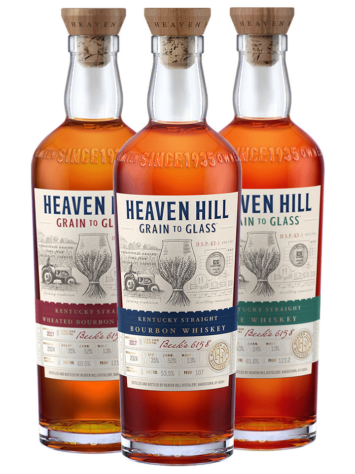 Heaven Hill Distillery Grain to Glass Collection Kentucky Straight Bourbon, Wheated Bourbon & Rye Whiskey 3 x 750mL