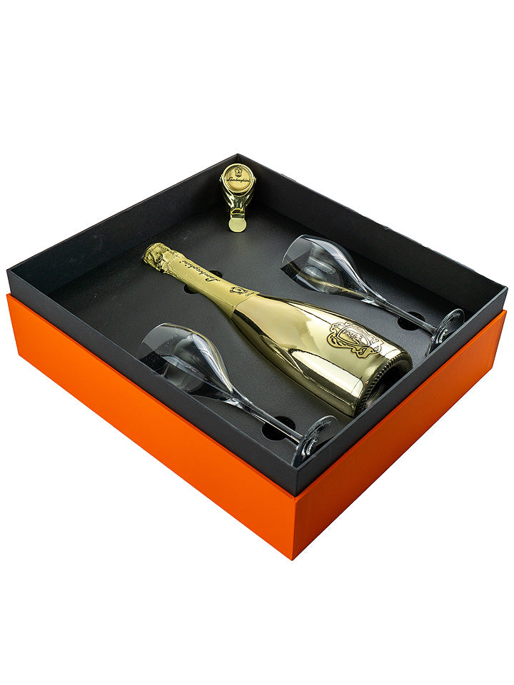 Lamborghini Gold Brut Pinot Noir Chardonnay Sparkling Wine NV + 2 Glasses Gift Box 750mL