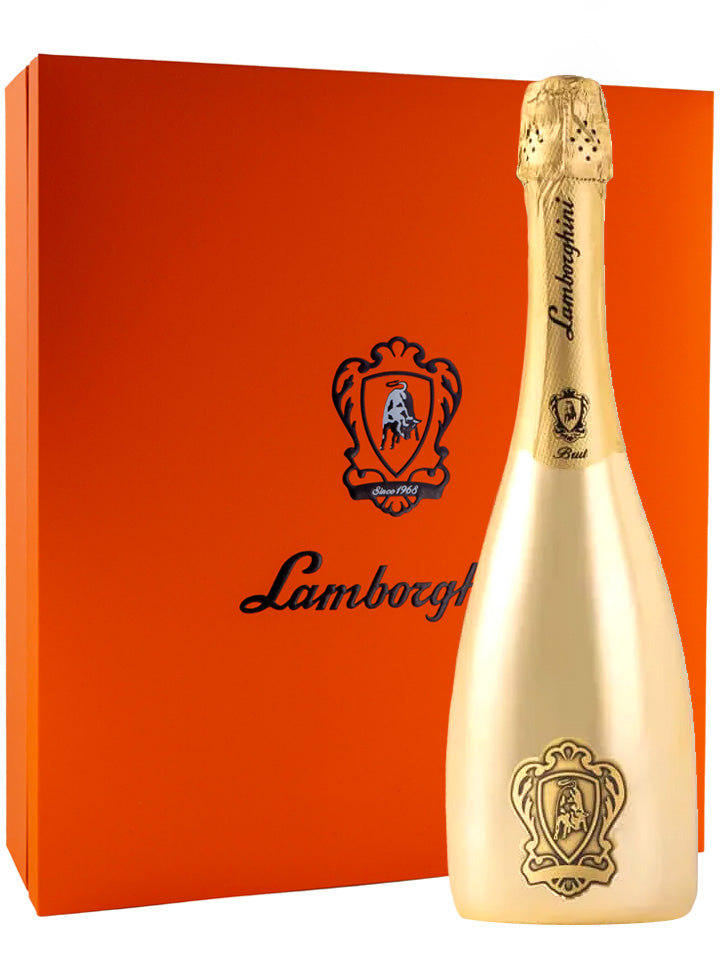 Lamborghini Gold Brut Pinot Noir Chardonnay Sparkling Wine NV + 2 Glasses Gift Box 750mL