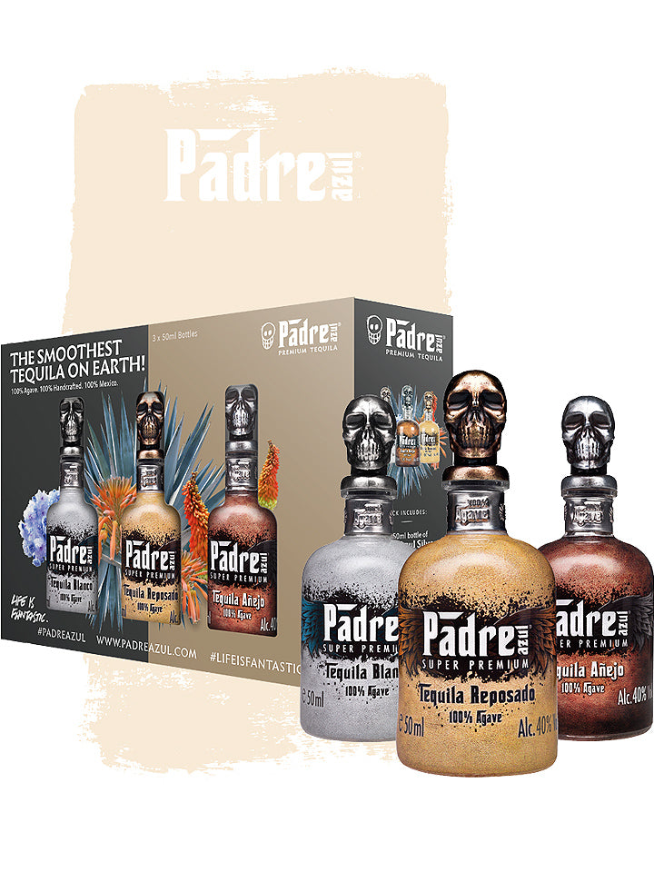 Padre Azul Super Premium Tequila Trio Tasting Set Blanco, Reposado & Anejo 3 x 50mL