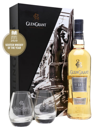 Glen Grant 18 Year Old Rare Coffret + 2 Glasses Single Malt Scotch Whisky 700mL