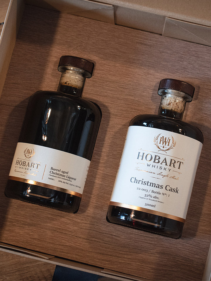 Hobart Whisky Christmas Cask Single Malt Australian Whisky + Barrel Aged Christmas Liqueur Gift Pack 2 x 500mL