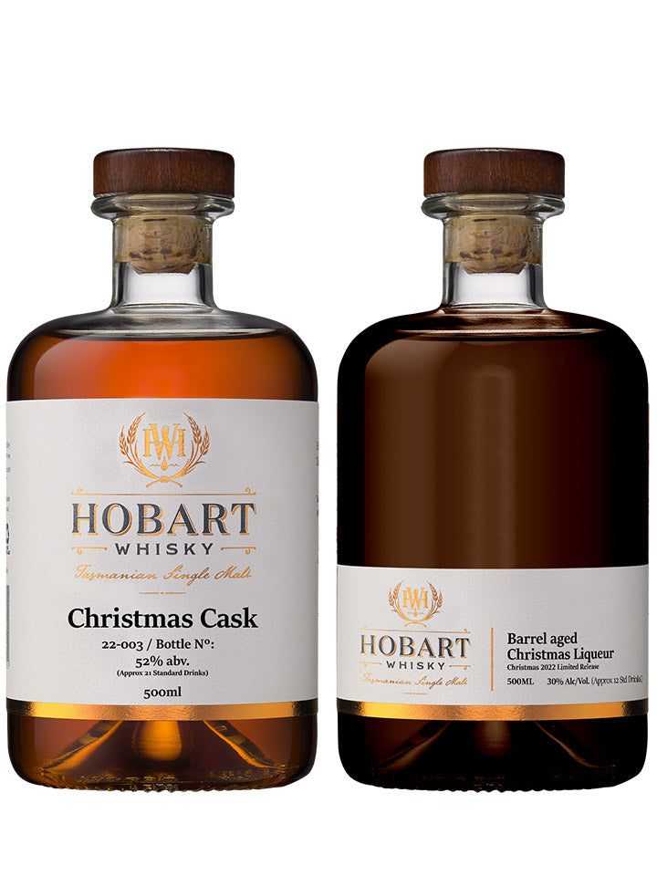 Hobart Whisky Christmas Cask Single Malt Australian Whisky + Barrel Aged Christmas Liqueur Gift Pack 2 x 500mL