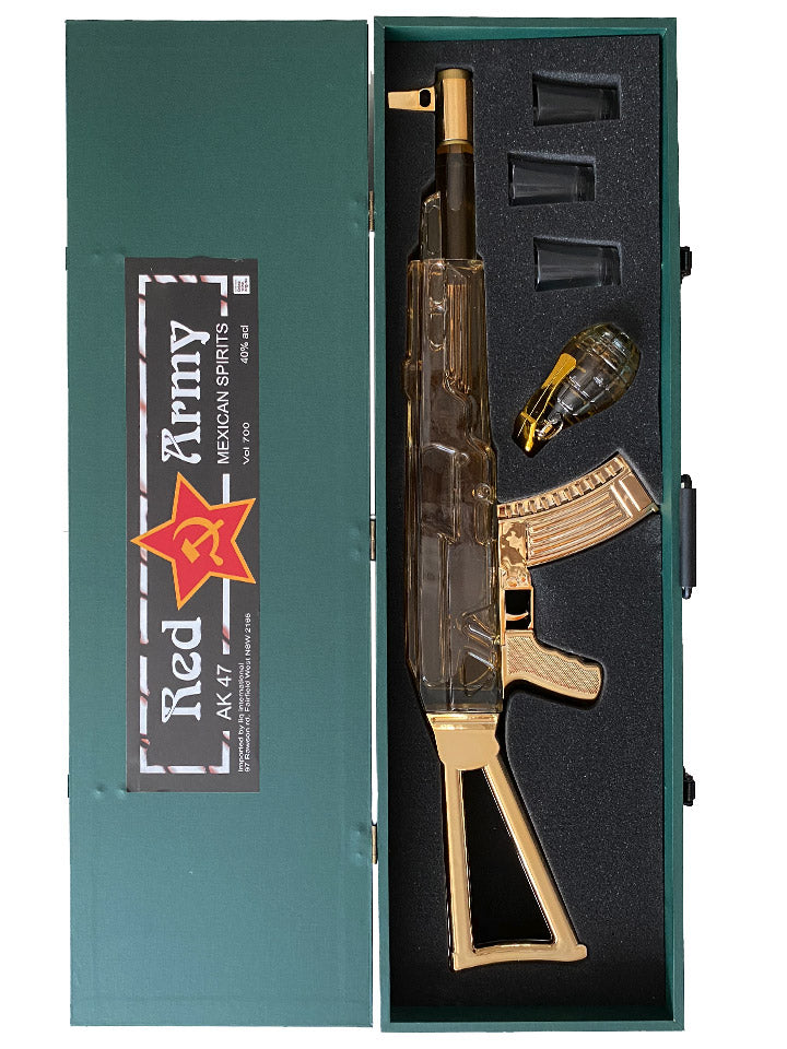 Red Army AK-47 Mexican Spirit with Grenade & 3 Shot Glasses 700mL