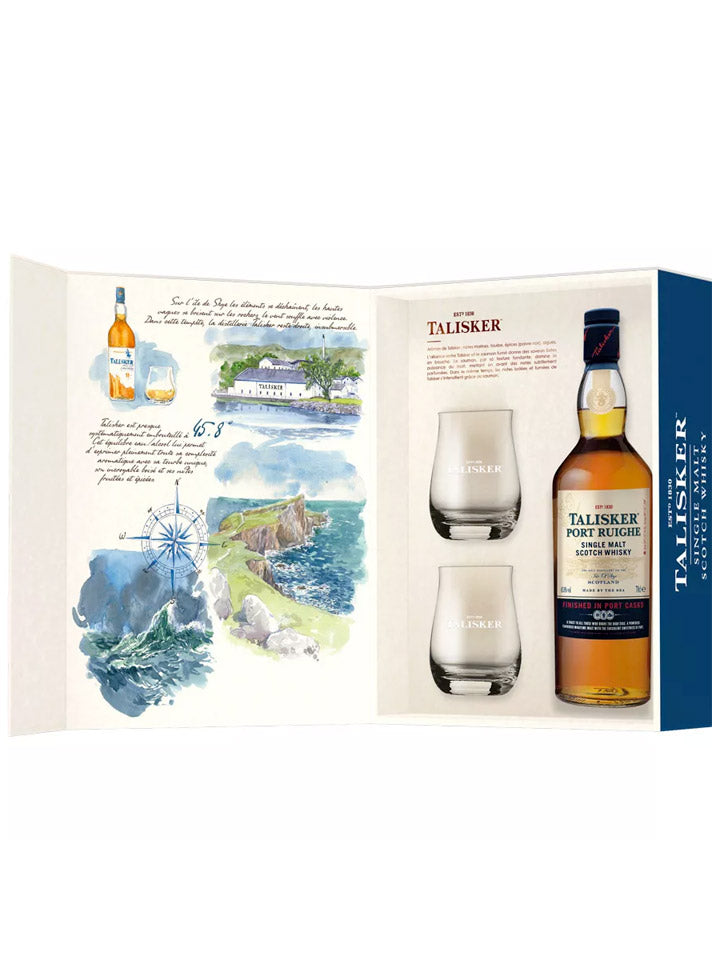 Talisker Port Ruighe + 2 Glasses Gift Set Single Malt Scotch Whisky 700mL